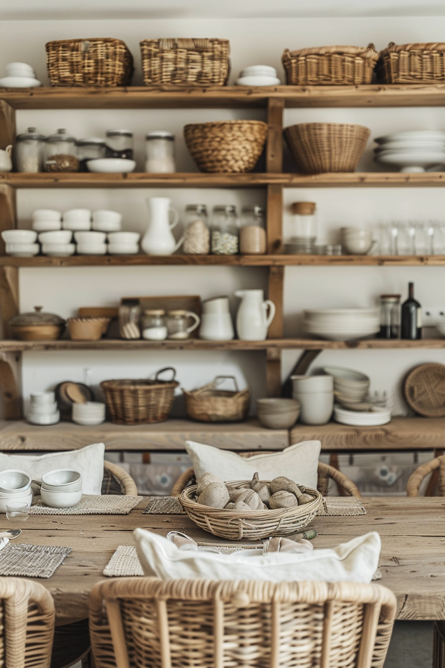 Weiden baskets and rattan chairs in French cuisine