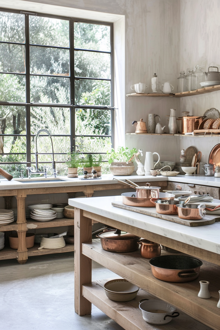 Cast iron pans that hang on a pot rack