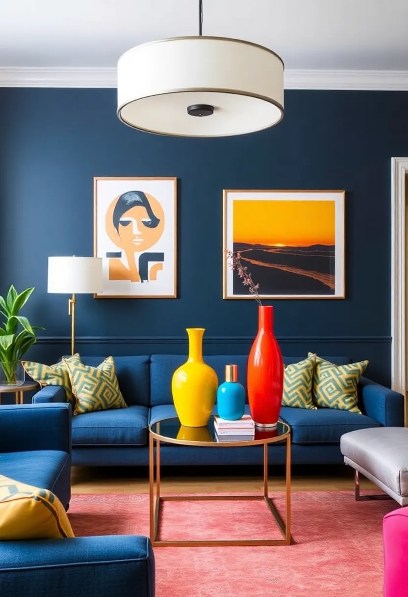 Accessorization of your dark blue living room: 15 must -have -decor -objects to supplement statement lighting -10. Colorful accents