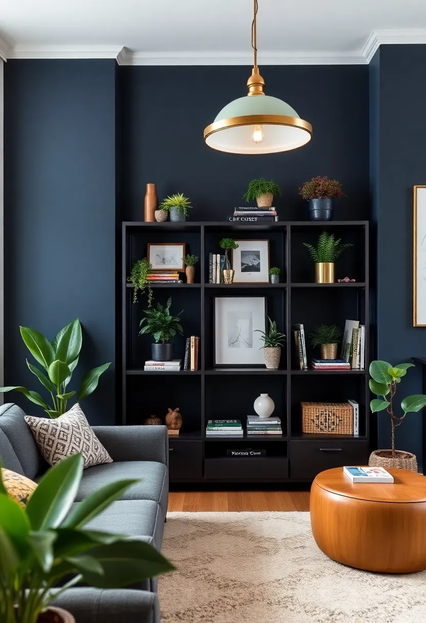 Accessorization of your dark blue living room: 15 must -have -decor -objects to supplement statement lighting -11. Stylish shelves