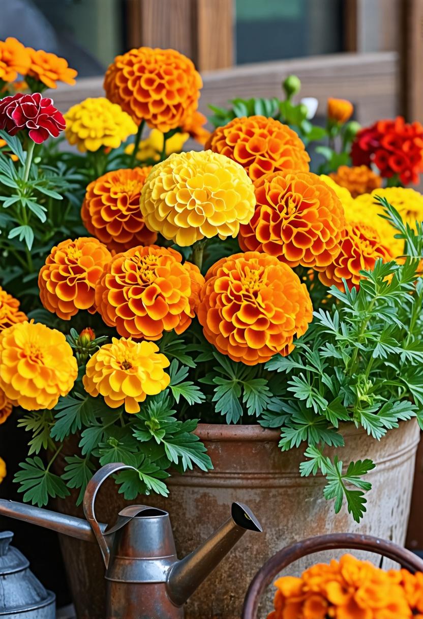 Integration of marigolds in container gardens