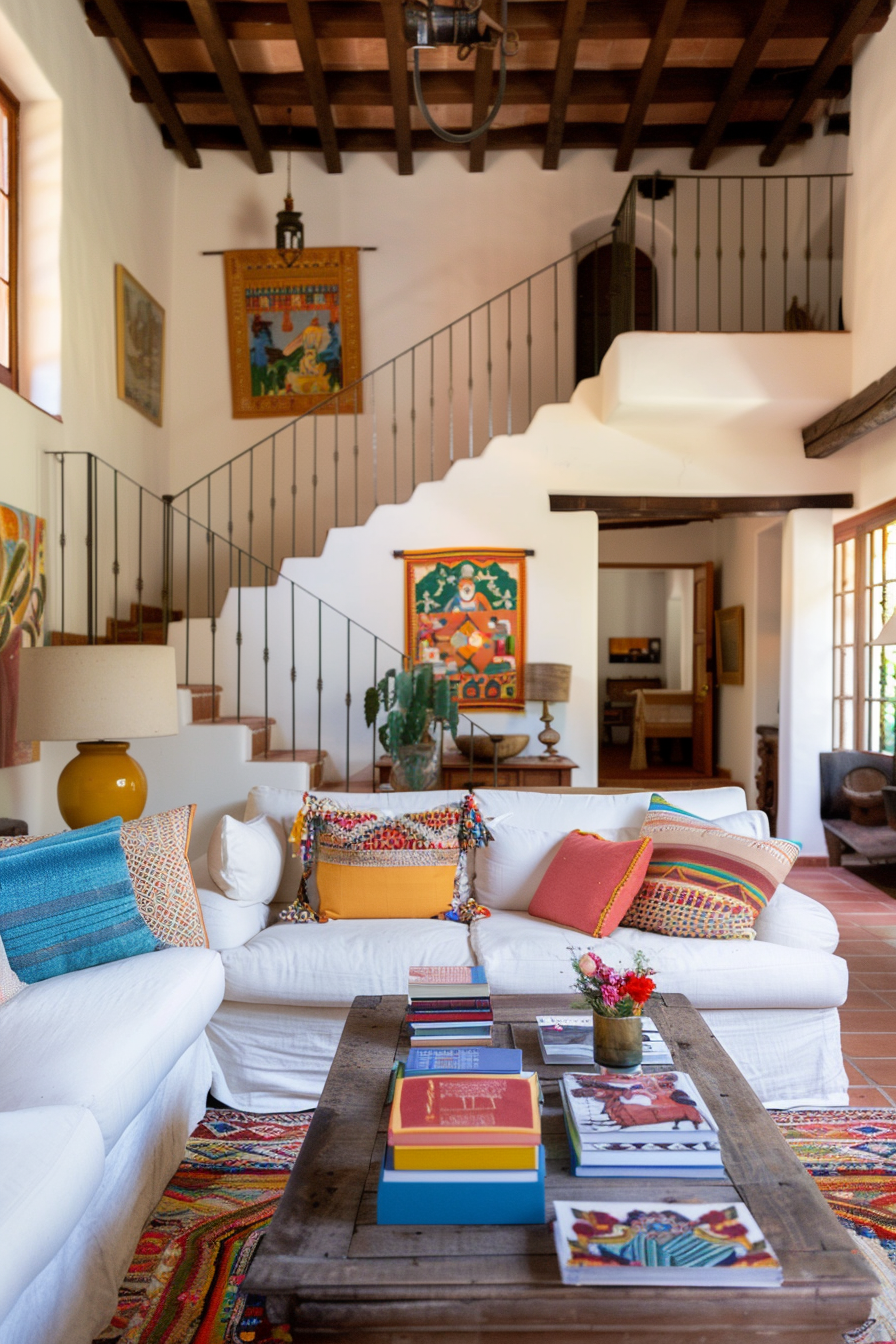 Mexican farmhouse living room with a living color palette