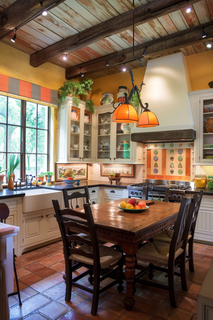 Mexican farmhouse living room with ambient lighting