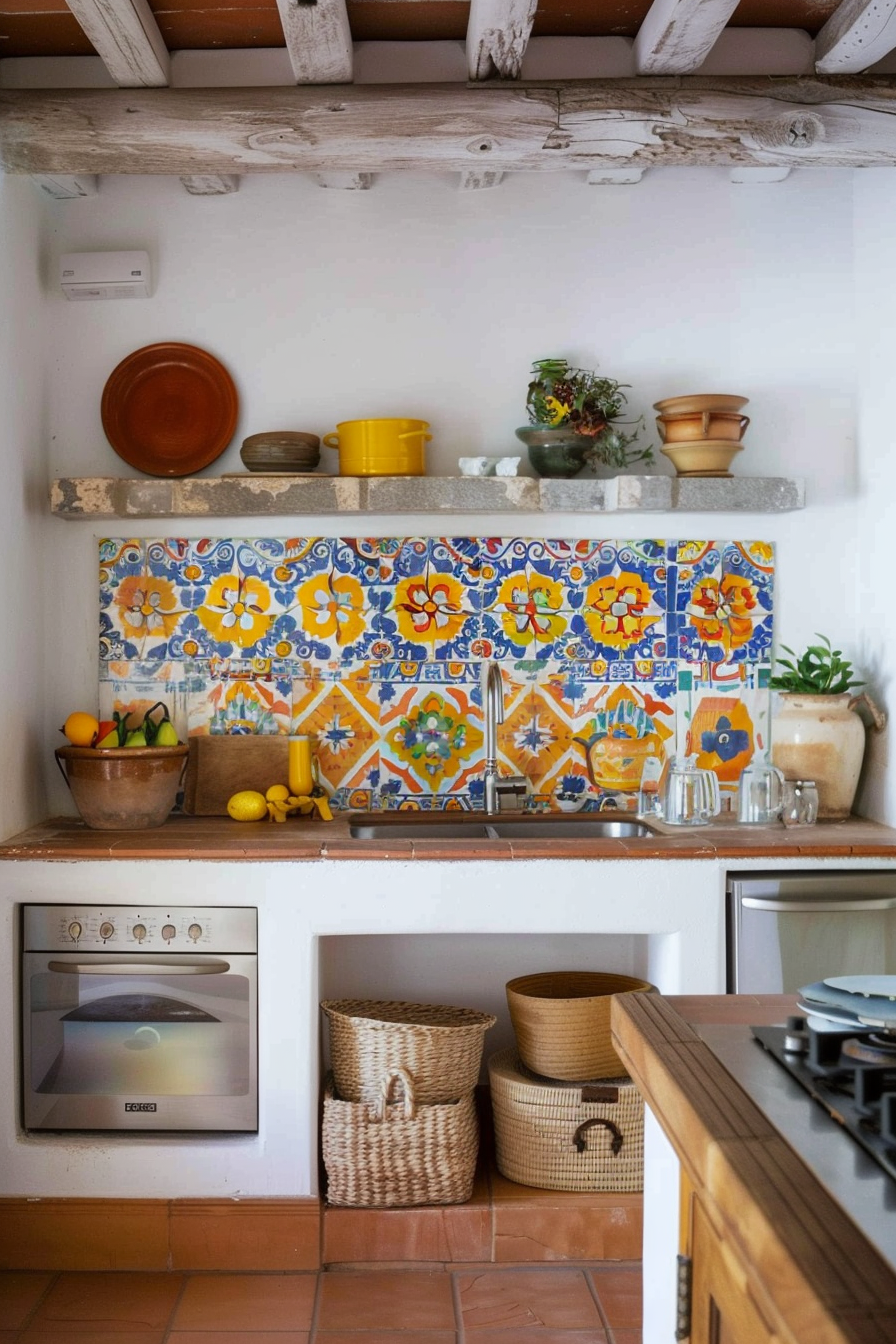 Outdoor terrace with a Mexican farmhouse style and lively tile work