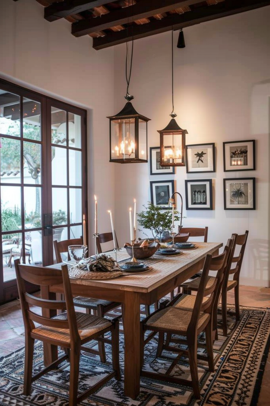 Cozy cuisine with Mexican farmhouse style and work lighting