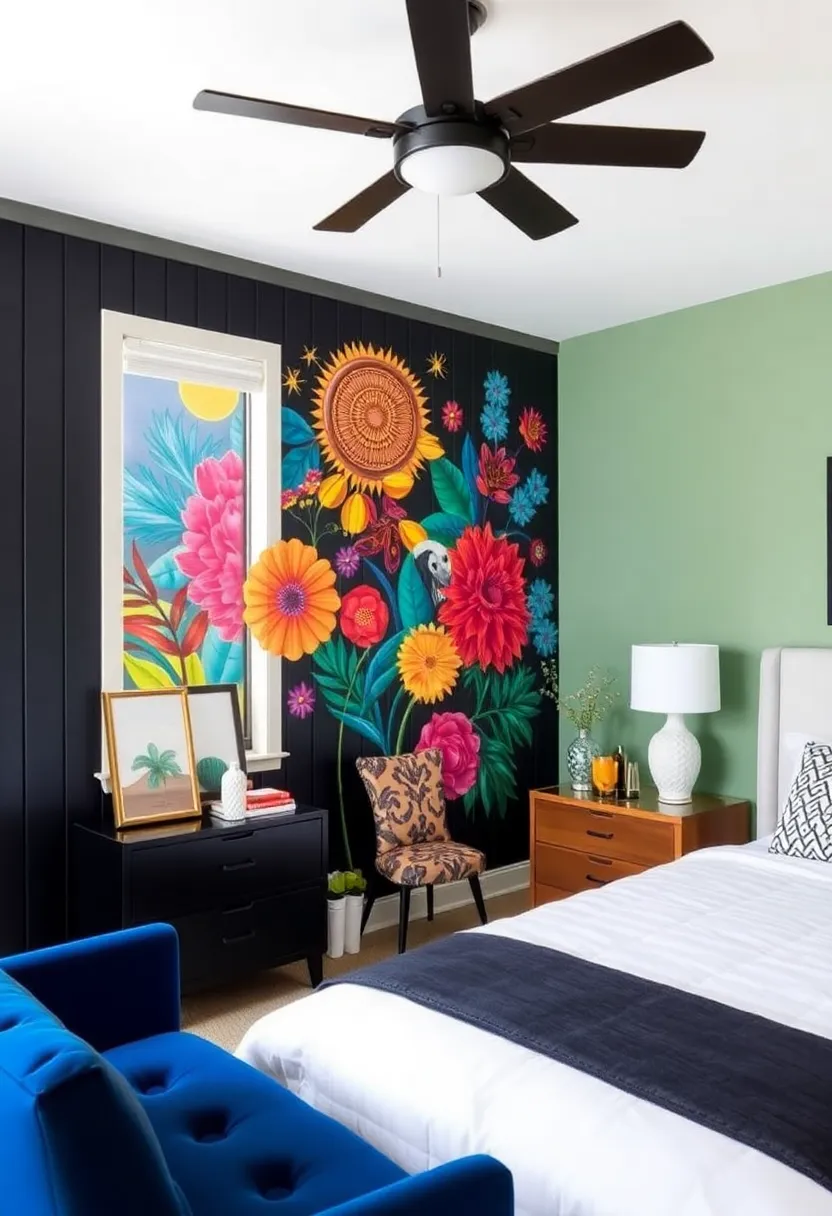 20 Trendy Black Beadboard Accent Wall Ideas for the Ultimate Bedroom Makeover! - 10. Artistic flair with custom murals