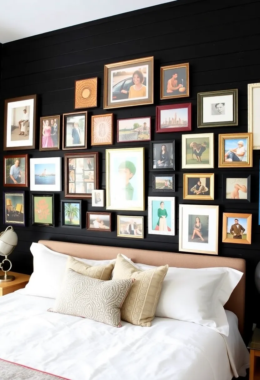 20 Trendy Black Beadboard Accent Wall Ideas for the Ultimate Bedroom Makeover! - 5. Eclectic gallery wall