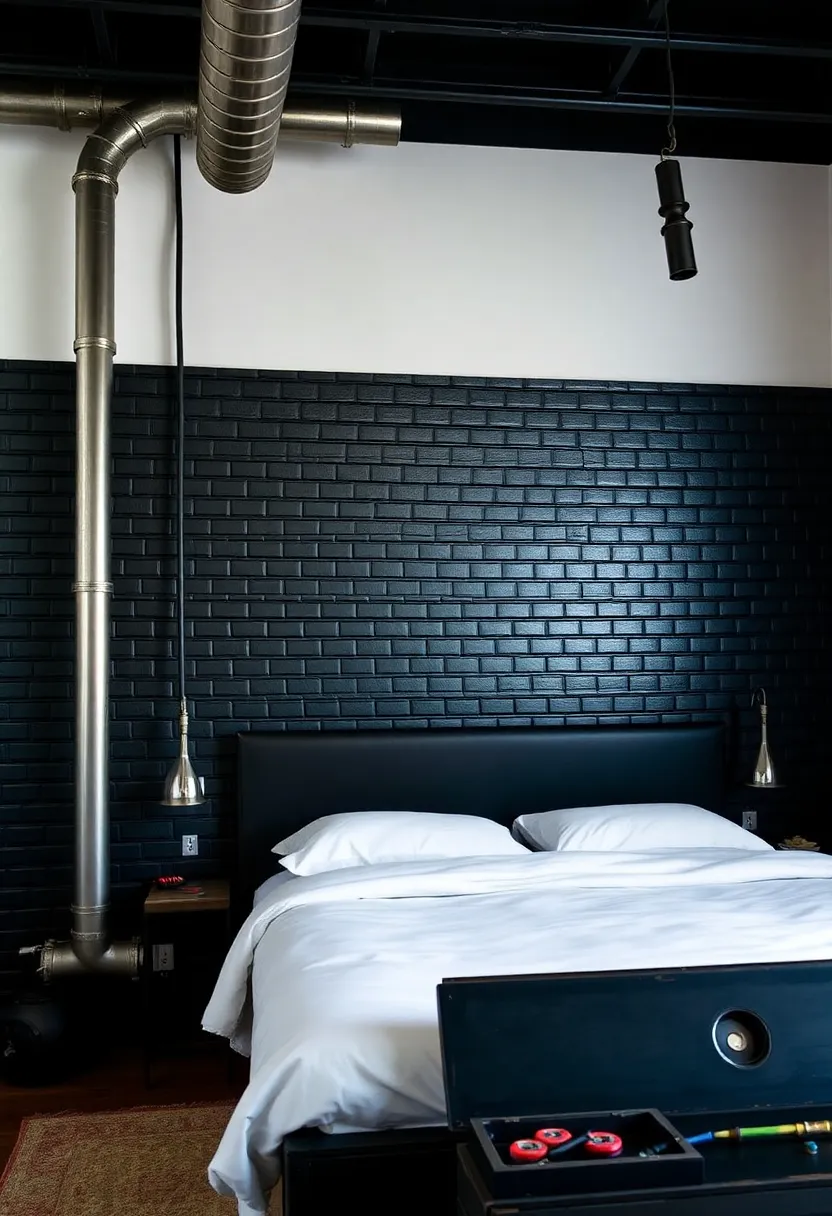 20 Trendy Black Beadboard Accent Wall Ideas for the Ultimate Bedroom Makeover! - 7. Industrial chic with metal accents