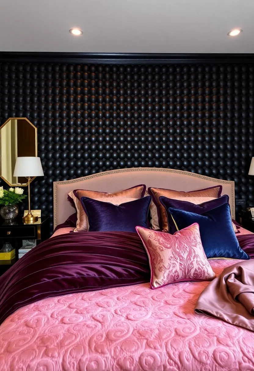 20 Trendy Black Beadboard Accent Wall Ideas for the Ultimate Bedroom Makeover! - 13. Luxurious textures with velvet and silk