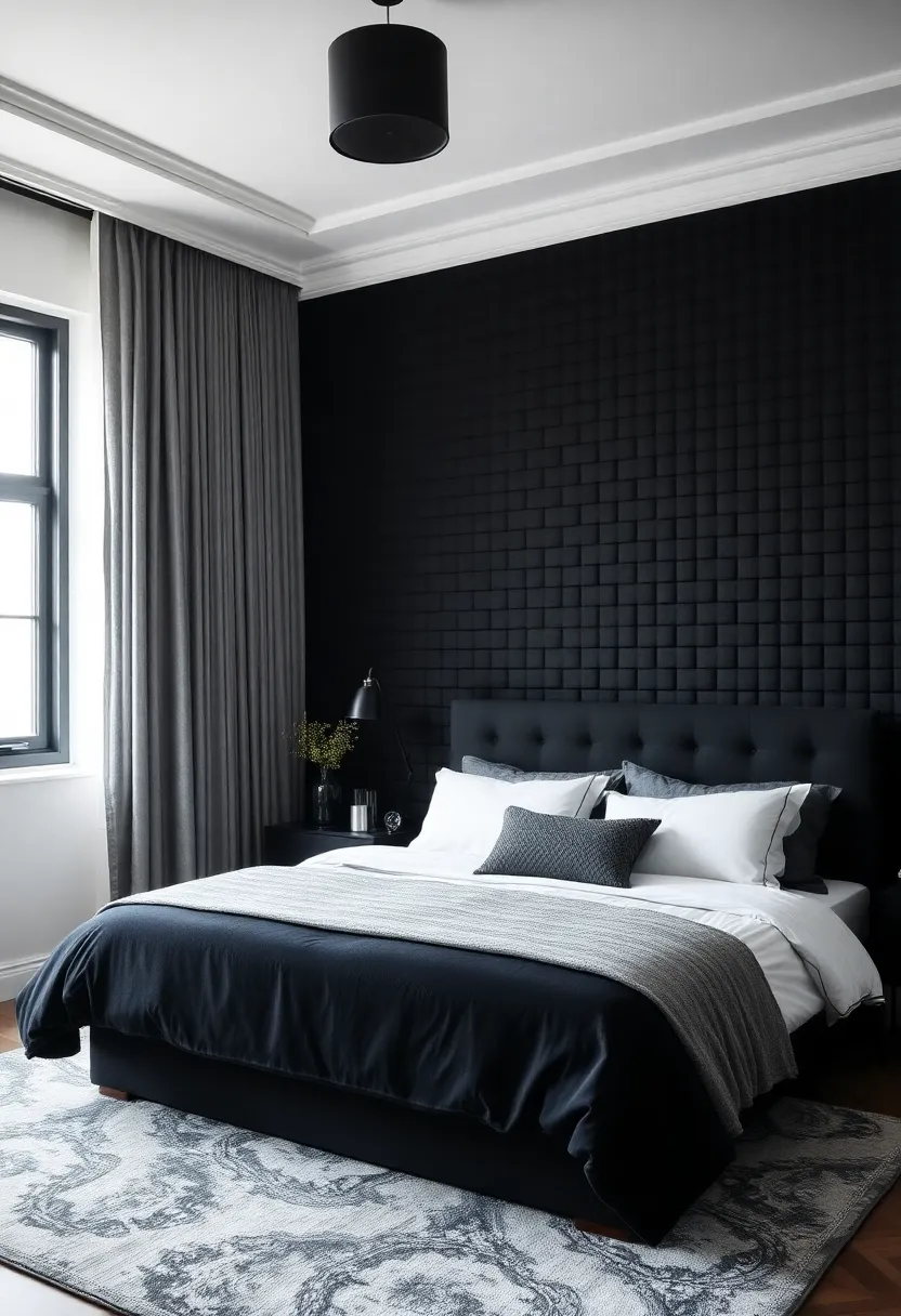 20 Trendy Black Beadboard Accent Wall Ideas for the Ultimate Bedroom Makeover! - 19. Monochrome magic with textured layers