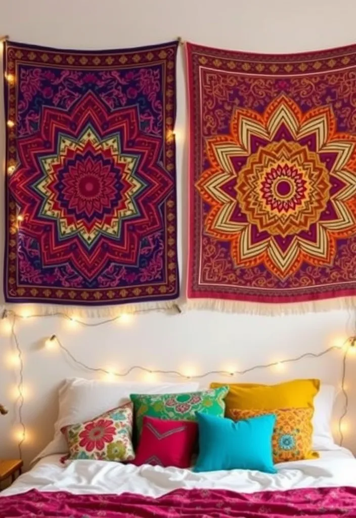 20 lively Bohemian bedroom ideas for teenagers who can be totally Instagram! - 1. Colorful wall carpets as wall art