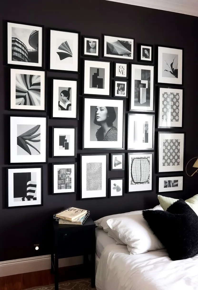 21 creative, eclectic black and white bedroom ideas that are simply unforgettable! - 4. Artistic gallery wall