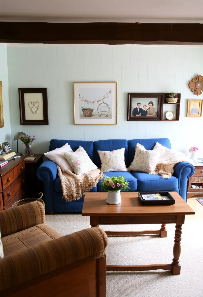 21 seasonal decor ideas for living room with a blue couch: Refresh your room all year round - 12th Charming Cottage