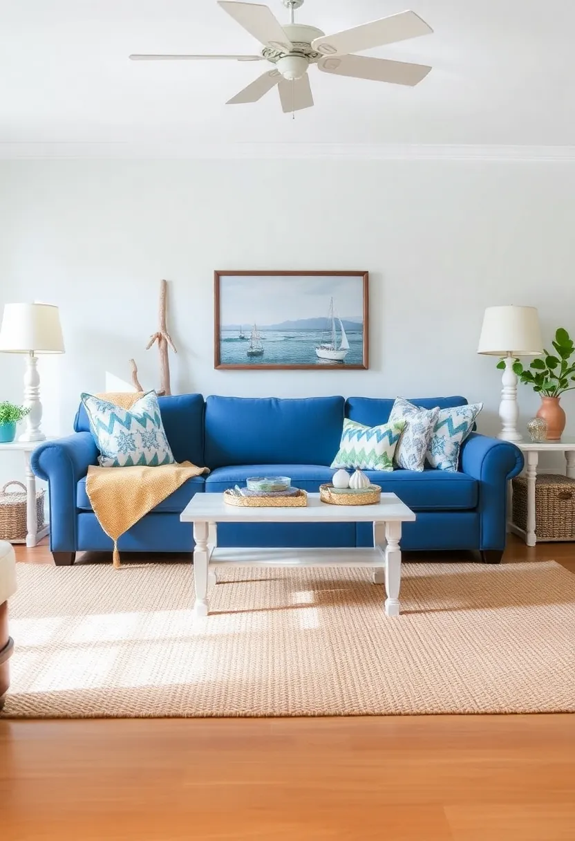 21 seasonal decor ideas for living room with a blue couch: refresh your room all year round - 10th Coastal Retreat