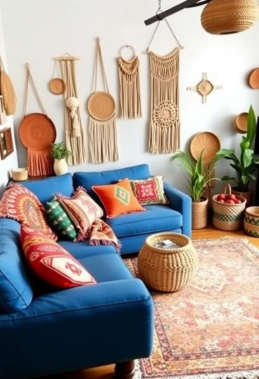 21 seasonal decor ideas for living room with a blue couch: refresh your room all year round - 7th ECLECTIC BOHO