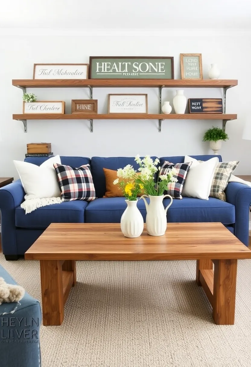 21 seasonal decor ideas for living room with a blue couch: refresh your room all year round - 8th modern farmhouse