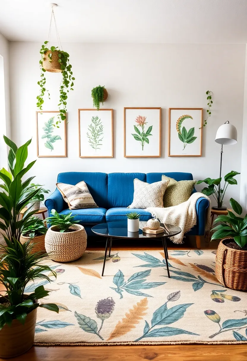 21 seasonal decor ideas for living room with a blue couch: refresh your room all year round. Nature-inspired