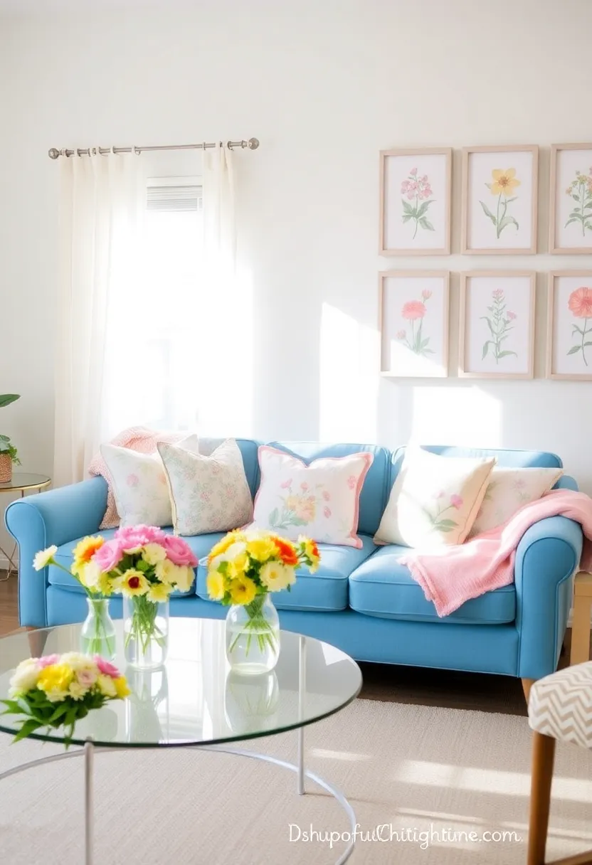 21 seasonal decor ideas for living room with a blue couch: Refresh your room all year round - 2nd spring waking