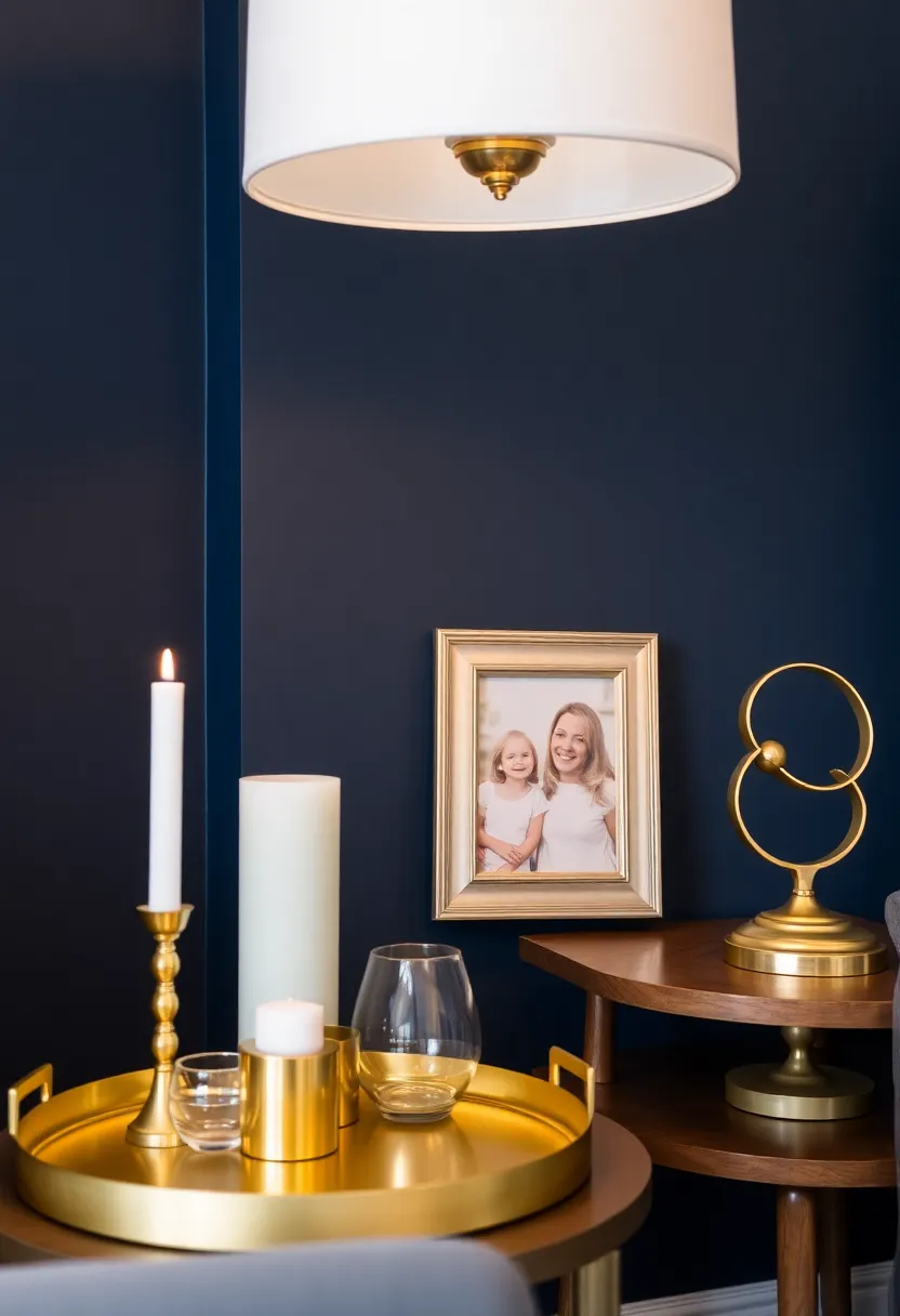 Accessorization of your dark blue living room: 15 must -have -decor -decor to complement statement lighting -1. Metallic accents