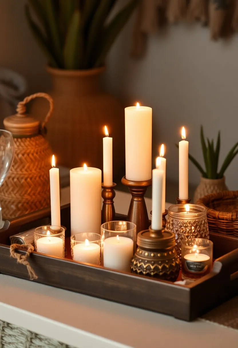 Boho Chic Bar Tray Styling: Create a Relaxed Atmosphere for Your Next Gathering - 7. Using Candles for Atmosphere