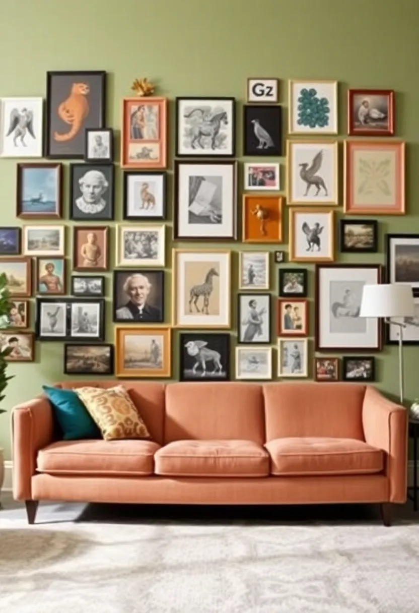 Create a Cozy Retreat: Enjoy comfort with a curved CB2 sofa and vibrant accents! - 11. Create a gallery wall