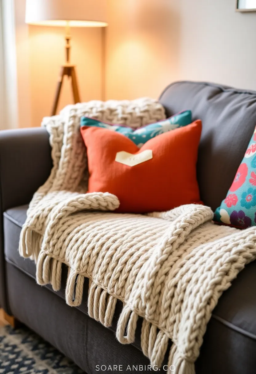 Create a Cozy Retreat: Enjoy comfort with a curved CB2 sofa and vibrant accents! - 1. Include soft textiles