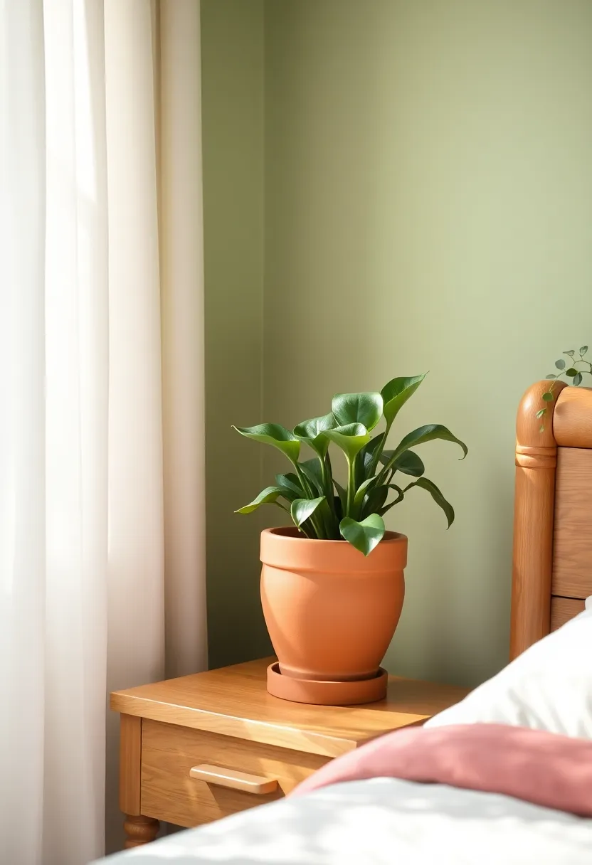 Create a tranquil bedroom retreat with earthy terracotta and sage green accents! - 3. Earthy terracotta potted plants