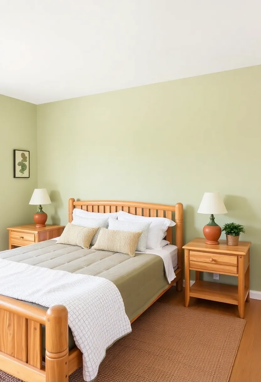 Create a tranquil bedroom retreat with accents of earthy terracotta and sage green! - 7. Natural wood furniture