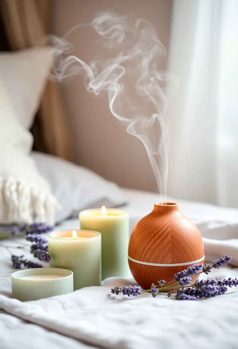 Create a tranquil bedroom retreat with accents of earthy terracotta and sage green! - 10. Calm bedroom scent