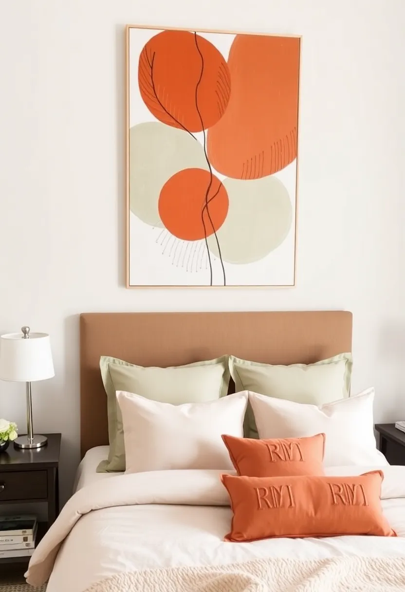 Create a tranquil bedroom retreat with accents of earthy terracotta and sage green! - 8. Terracotta and sage green artwork