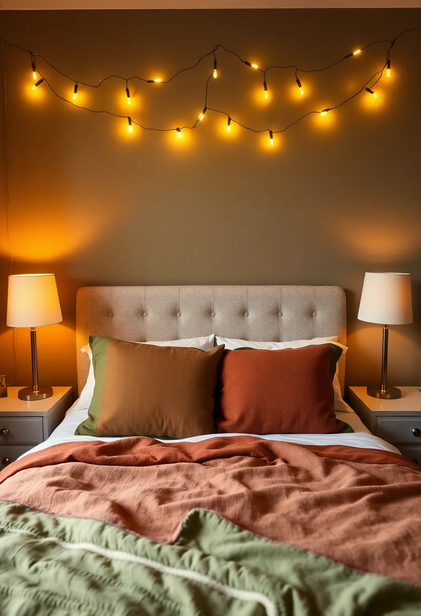 Creating a Cozy Bedroom: 15 Earthy Terracotta and Sage Green Ideas for a Relaxing Retreat! - 5. Ambient lighting