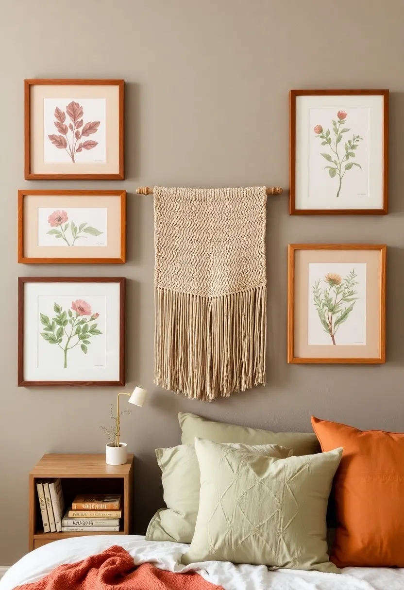 Creating a Cozy Bedroom: 15 Earthy Terracotta and Sage Green Ideas for a Relaxing Retreat! - 4. Artistic wall decoration