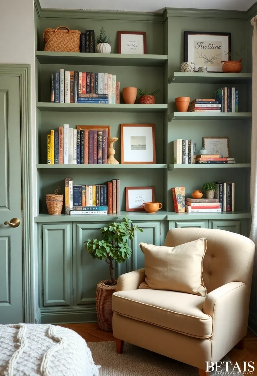 Creating a Cozy Bedroom: 15 Earthy Terracotta and Sage Green Ideas for a Relaxing Retreat! - 13. Customizable shelves