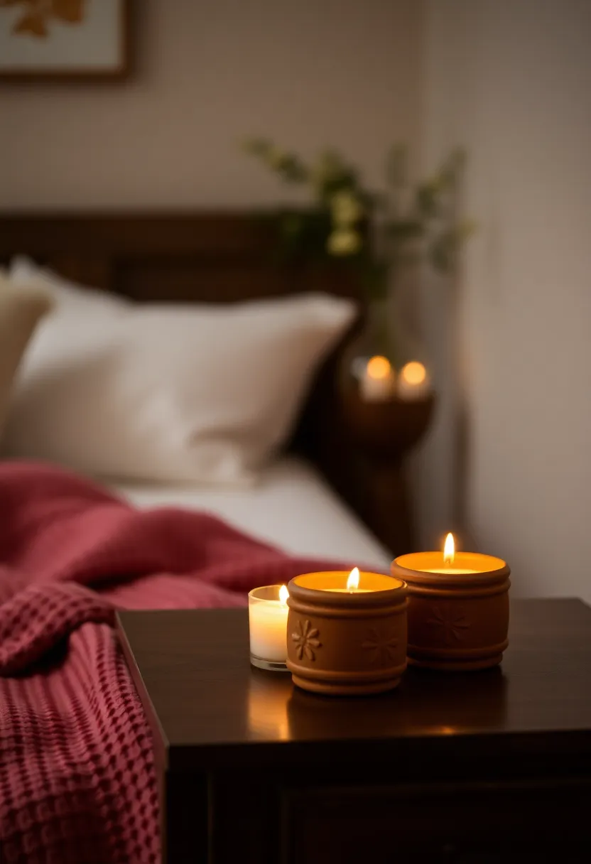 Creating a Cozy Bedroom: 15 Earthy Terracotta and Sage Green Ideas for a Relaxing Retreat! - 12. Scented candles