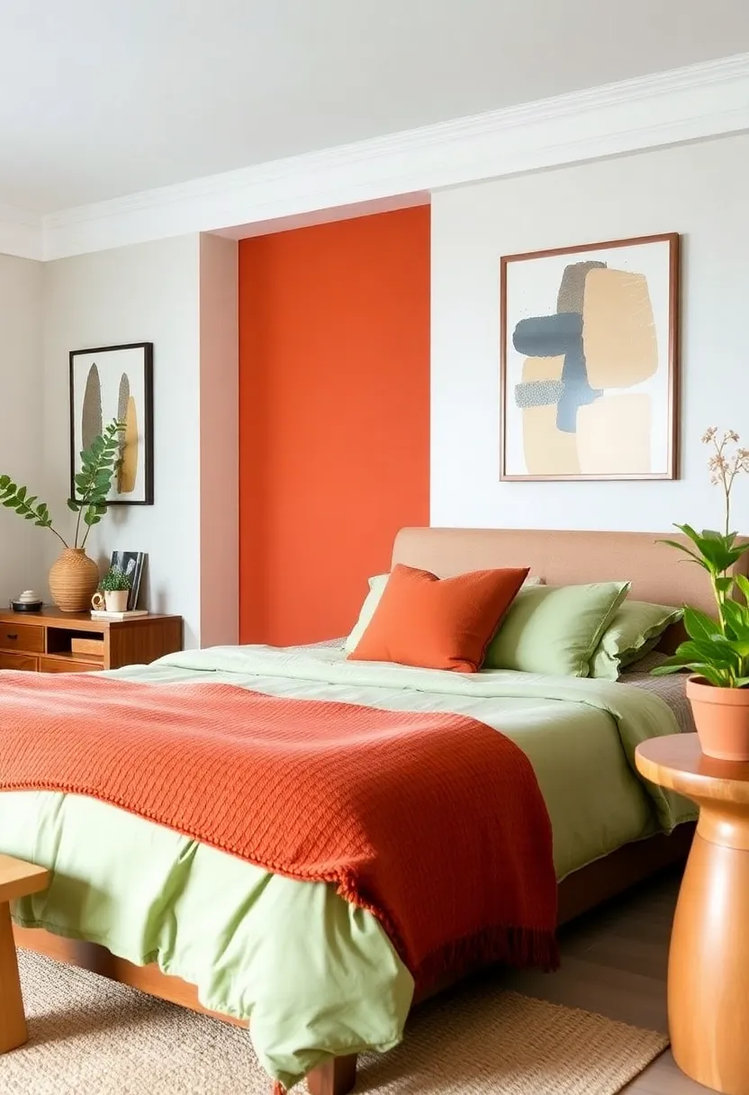 Creating a Cozy Bedroom: 15 Earthy Terracotta and Sage Green Ideas for a Relaxing Retreat! - 1. Terracotta accent wall