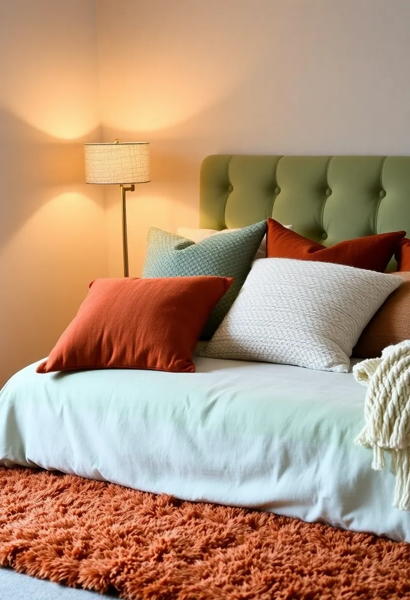 Creating a Cozy Bedroom: 15 Earthy Terracotta and Sage Green Ideas for a Relaxing Retreat! - 2. Structured fabrics