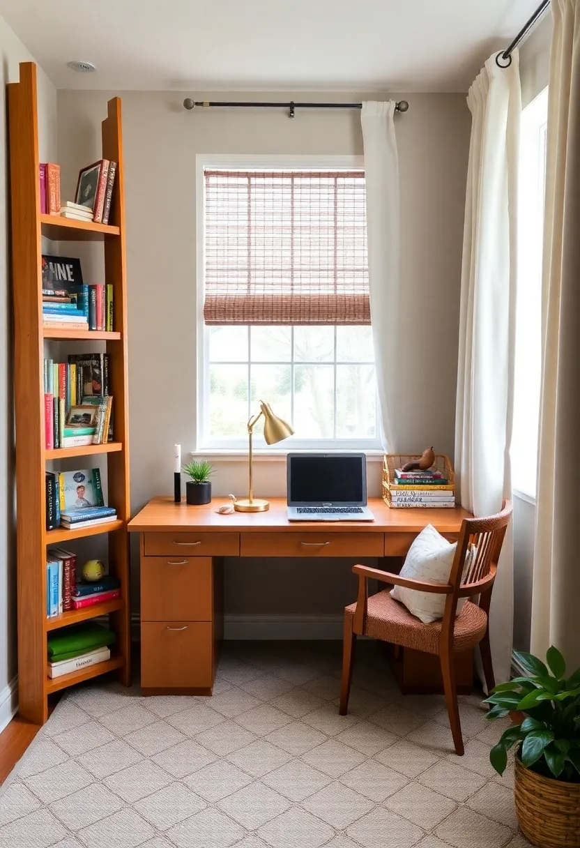 Creating a Cozy Home Office: 19 Perfect Wooden Desk and Shelves Combinations - 6. Cozy Corner: Corner Desk with Ladder Shelves