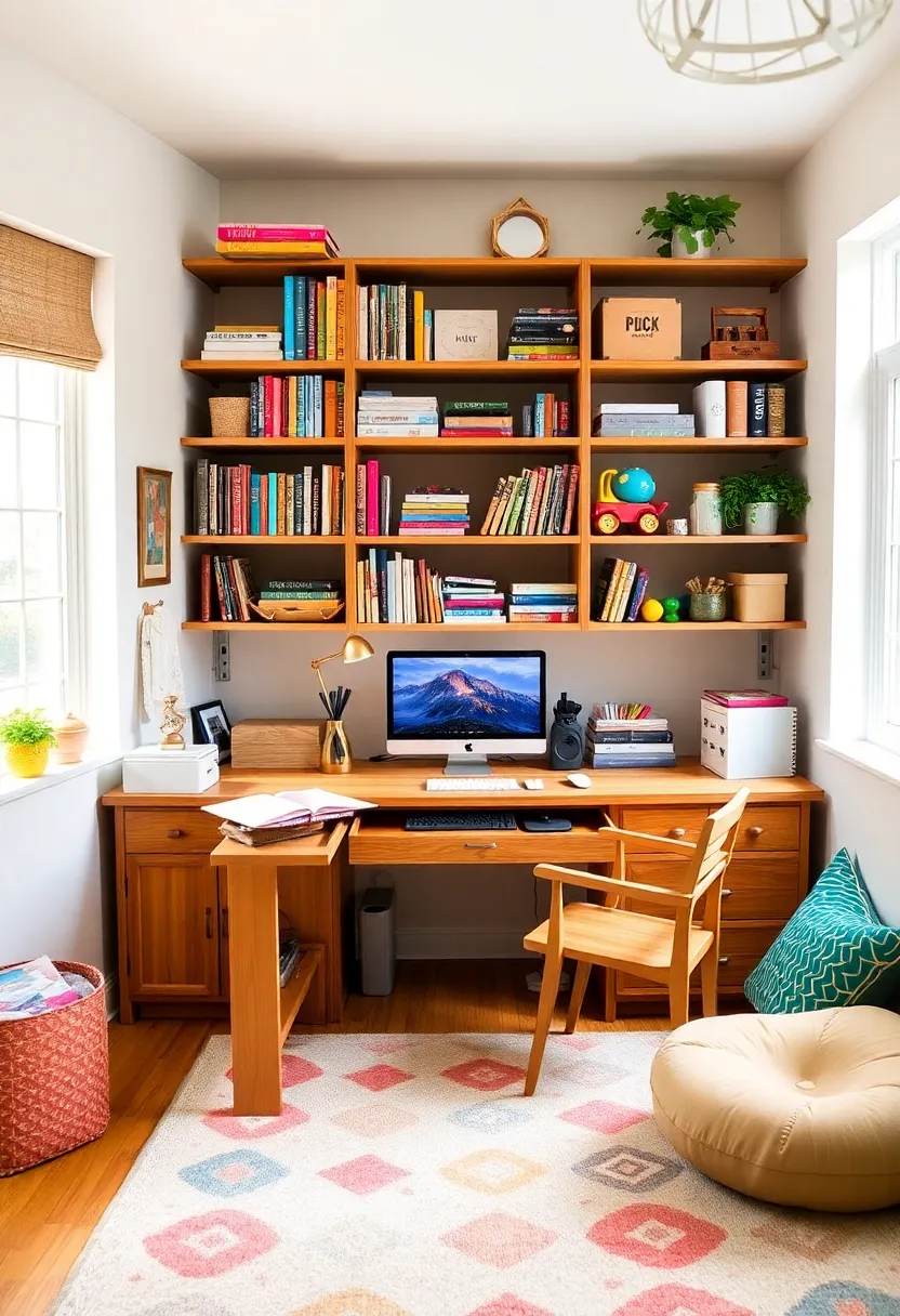 Creating a Cozy Home Office: 19 Perfect Wooden Desk and Shelves Combinations - 14. Family Friendly: Desk and Shelves for All Ages