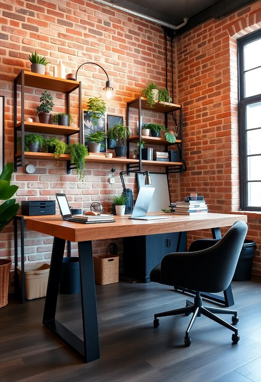 Creating a Cozy Home Office: 19 Perfect Wooden Desk and Shelves Combinations – 3. Industrial Vibe: Metal and Wood Fusion