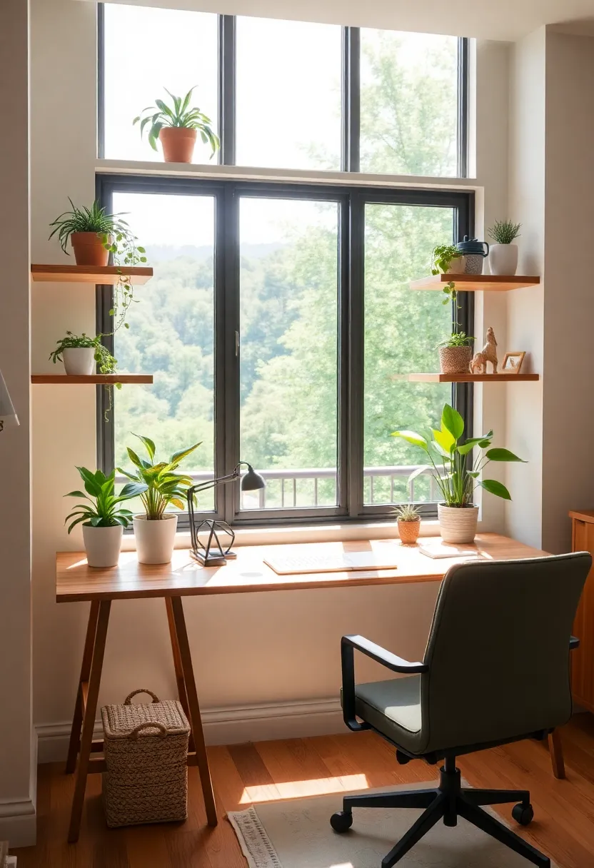 Creating a Cozy Home Office: 19 Perfect Wooden Desk and Shelves Combinations - 19. Outdoor Inspiration: Desk and Shelves with a View of Nature