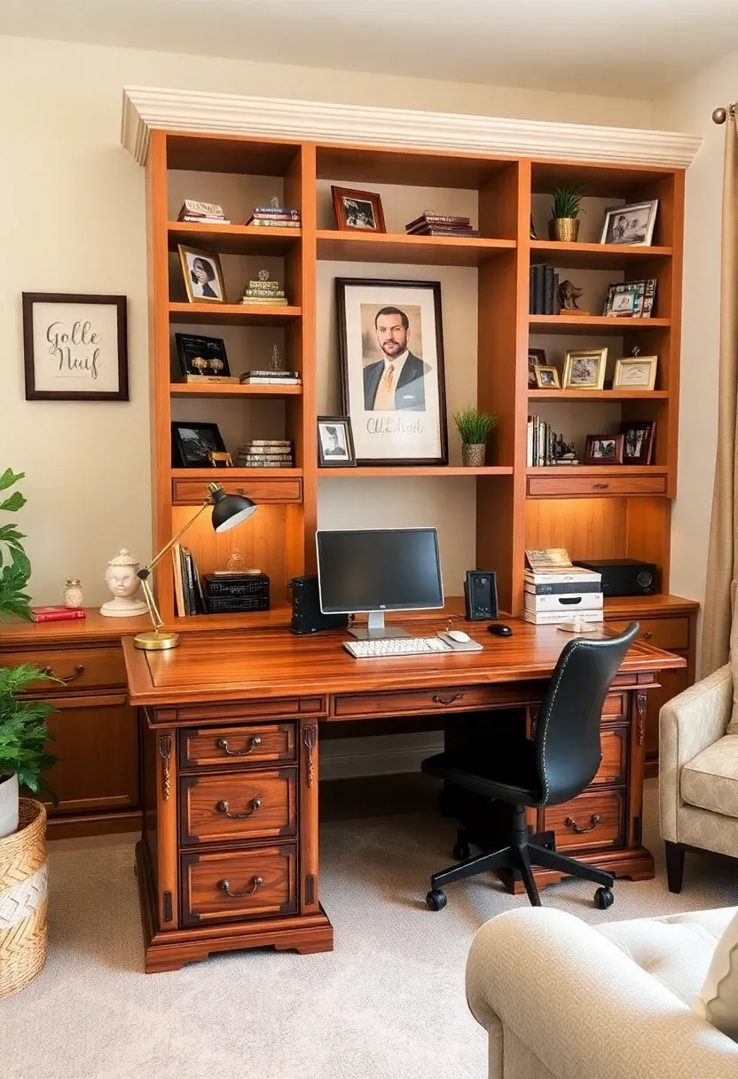 Creating a Cozy Home Office: 19 Perfect Wooden Desk and Shelves Combinations - 18. Personal Touch: Custom Desk and Shelves