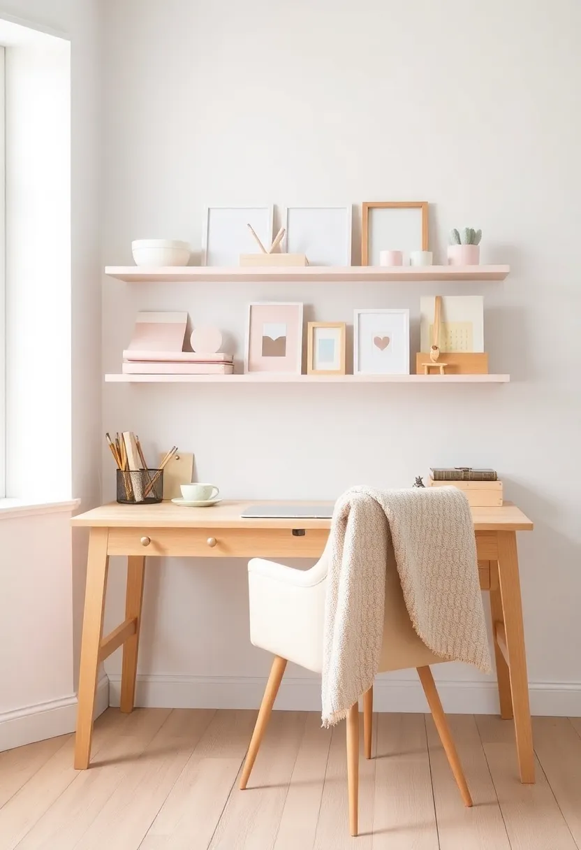 Creating a Cozy Home Office: 19 Perfect Wooden Desk and Shelves Combinations – 4. Scandinavian Simplicity: Light Woods and Pastels