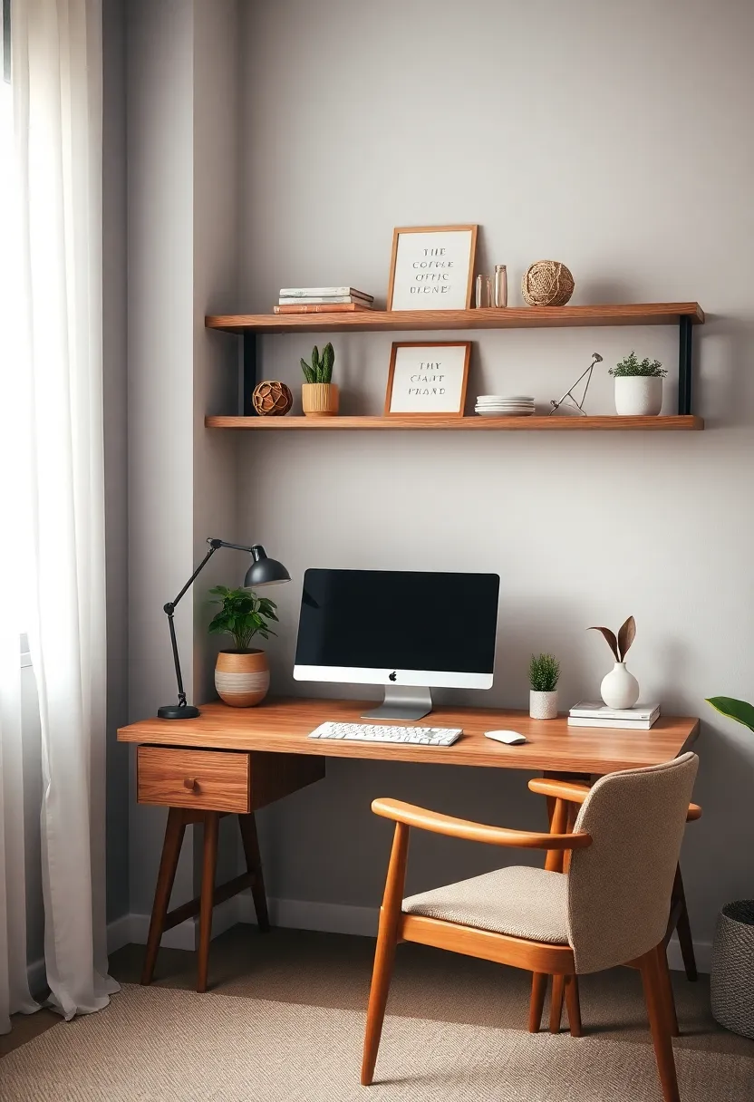 Creating a Cozy Home Office: 19 Perfect Wooden Desk and Shelves Combinations - 12. Zen Workspace: Simple Desk with Calming Shelves