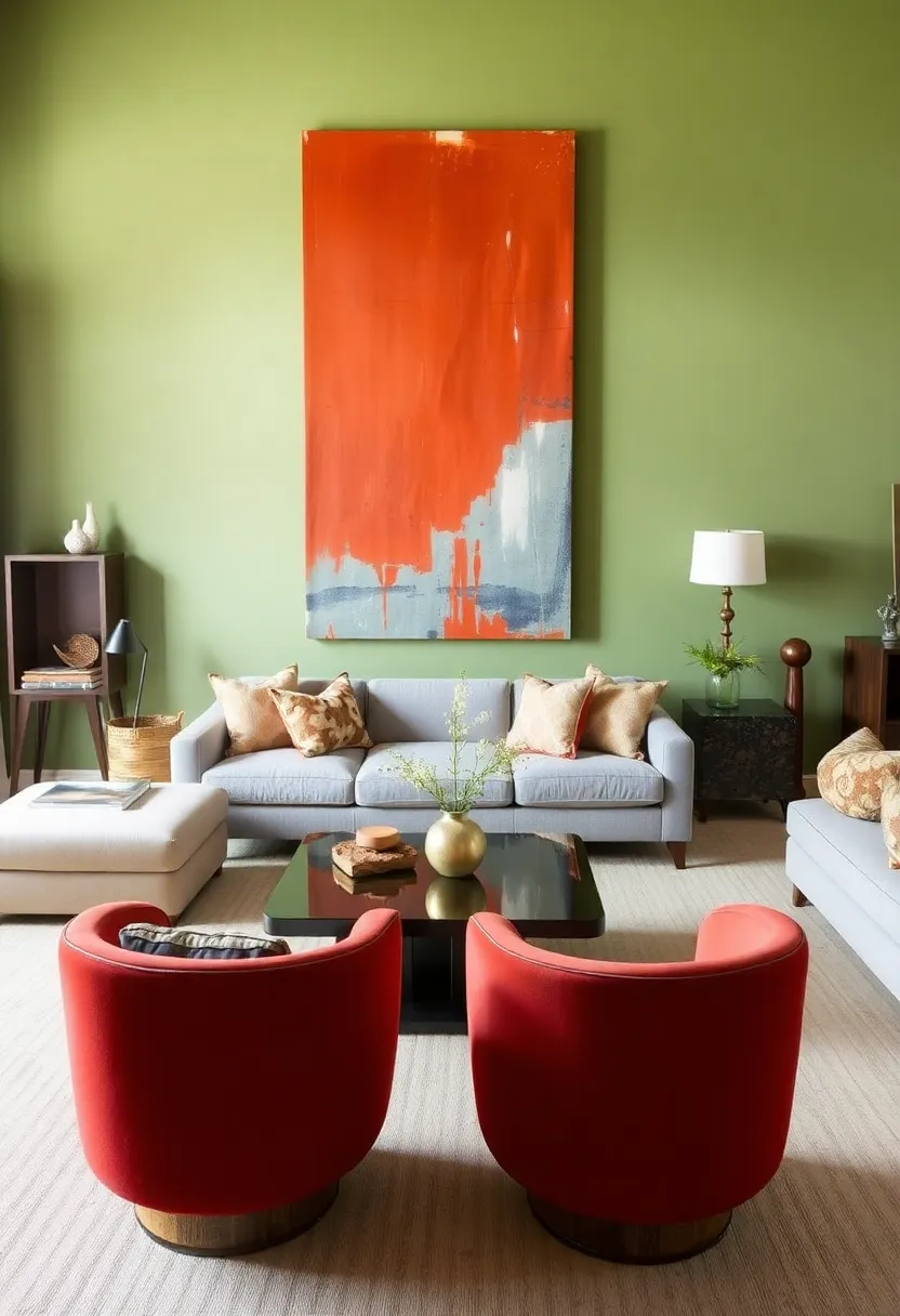 Create an inviting living room: 21 earthy terracotta and sage-green color schemes! - 7. Artistic expression