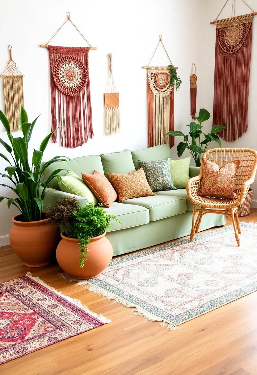 Create an inviting living room: 21 earthy terracotta and sage-green color schemes! - 1. Bohemian bliss