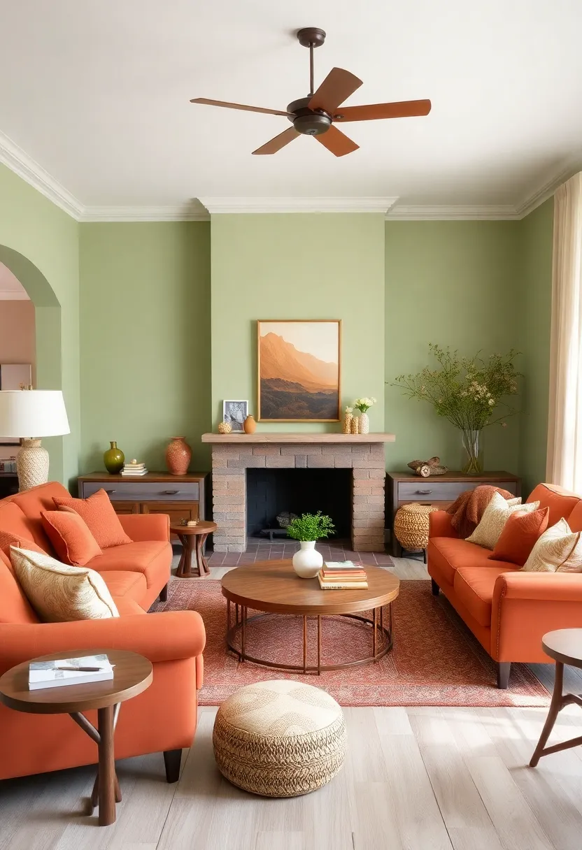 Create an inviting living room: 21 earthy terracotta and sage-green color schemes! - 21. Harmonious balance