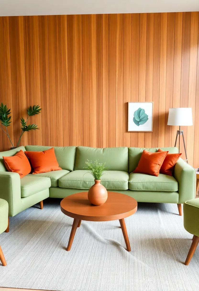 Create an inviting living room: 21 earthy terracotta and sage-green color schemes! - 8. Mid-Century Modern