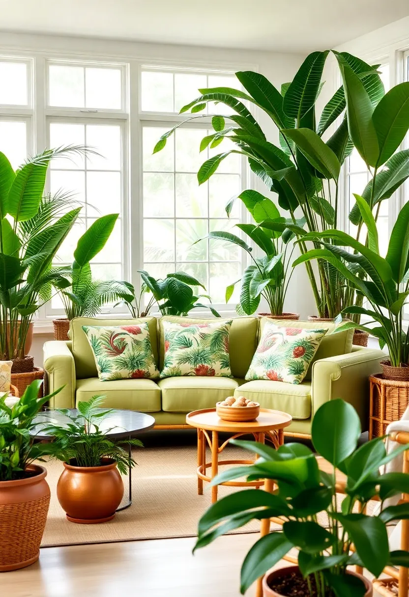 Create an inviting living room: 21 earthy terracotta and sage-green color schemes! - 5. Tropical oasis