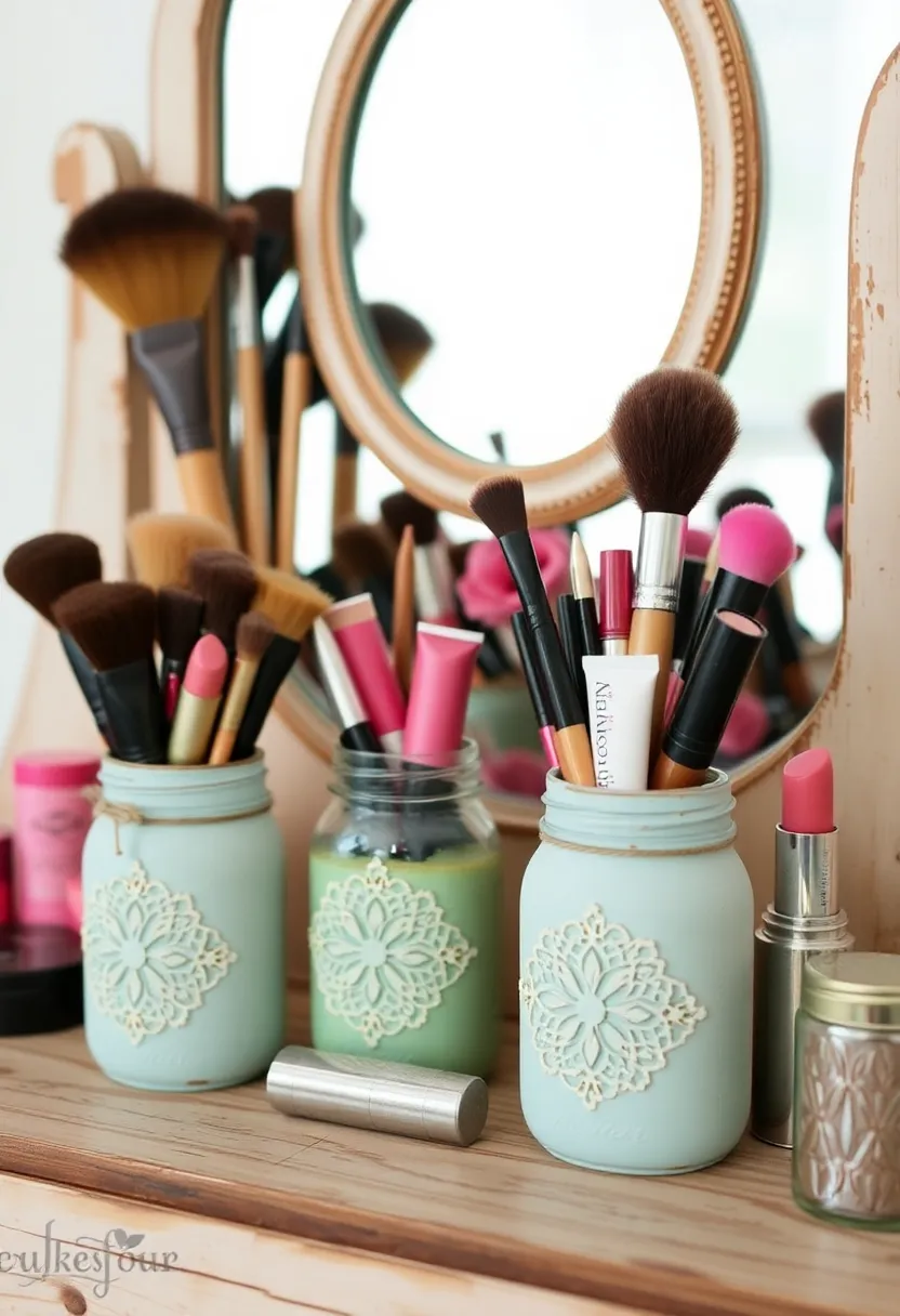 Vintage Dressing Room DIY Projects: Easy Crafts to Personalize Your Space - 2. Mason Jar Makeup Organizer