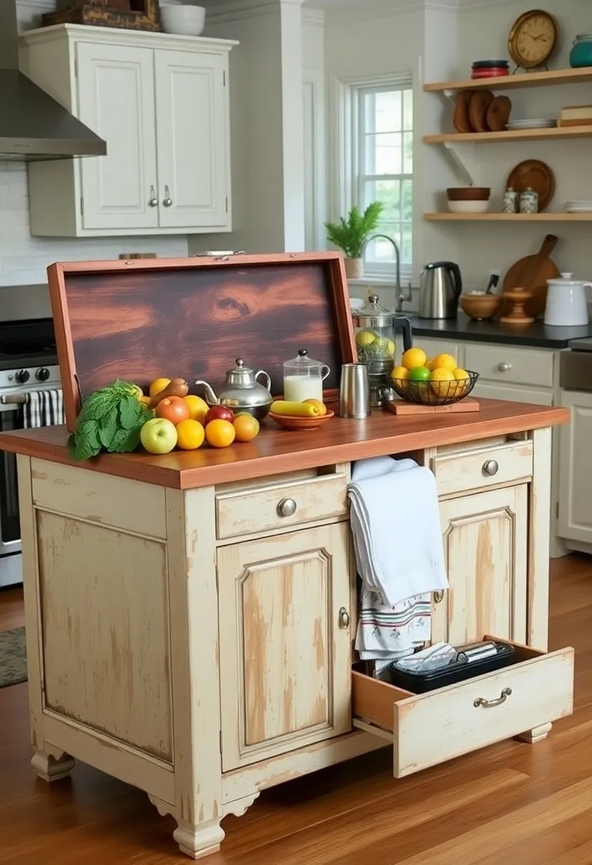 Functional storage solutions for antique kitchen islands: Keep your kitchen tidy - 12. Antique chest as an island